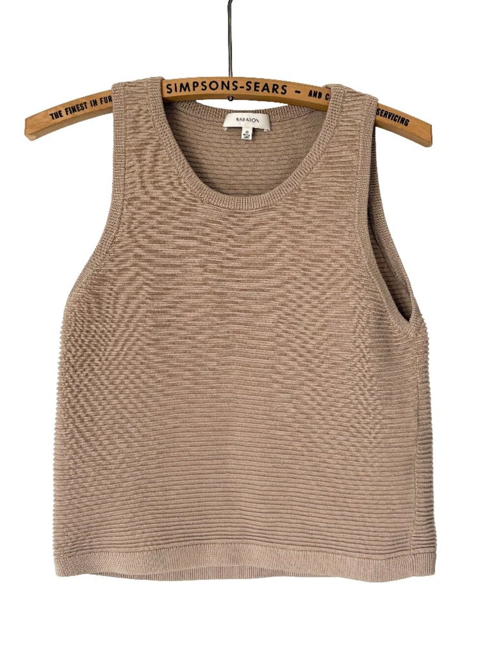 Aritzia Babaton Womens Ribbed Knit Tank Top Cropped Taupe Camel Size XS